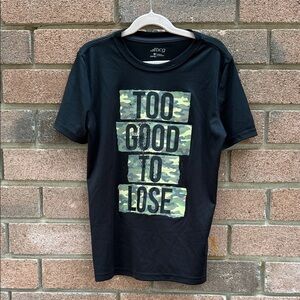 bcg Black Tee with Green Camo 'Too Good To Lose' Graphic Size Medium